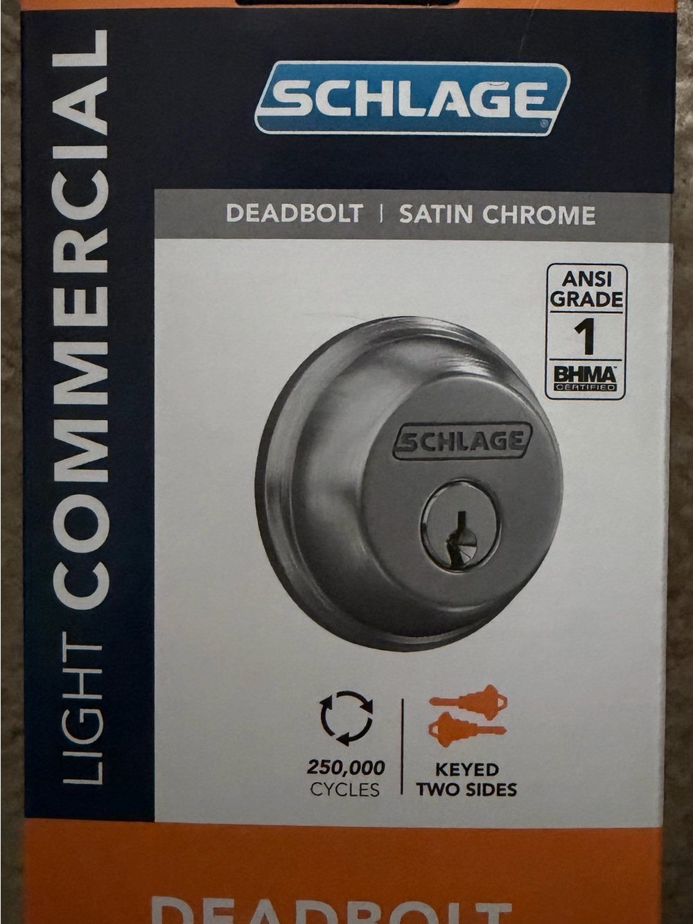 Schlage Satin Chrome Deadbolt - Keyed Both Sides